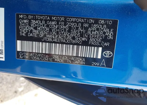 2010 Toyota Corolla Le z USA, uszkodzony, nr VIN JTDBU4EE9AJ078992